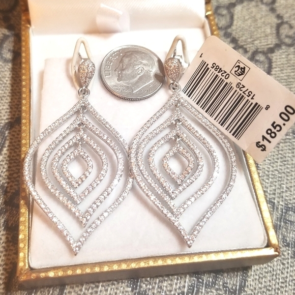 $185 NWT 925 Sterling Silver Sparkling CZ Dangling Earrings - Picture 6 of 6